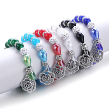 Beautiful style Bead Bracelet fine Imitation Crystal beaded bracelets Hollow Flower Pendant Bracelet fashion jewelry