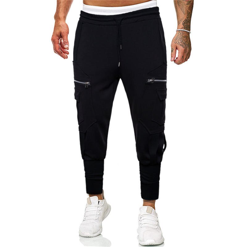 Black Mens Harem Pants Drawstring Solid Color Mens Trousers Zipper Street Style Mens Clothing New Arrival