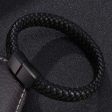 Bracelet for Men Black Braided Leather Handmade Bracelets Stainless Steel Magnetic Clasps Men Wrist Band Fashion Male Jewelry