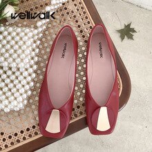 Brand Buckle Ballerians Women Flat Shoes Square Toe Foldable Ladies Slip On Non-Leather Ballet Flats Female Shallow Mouth 2019