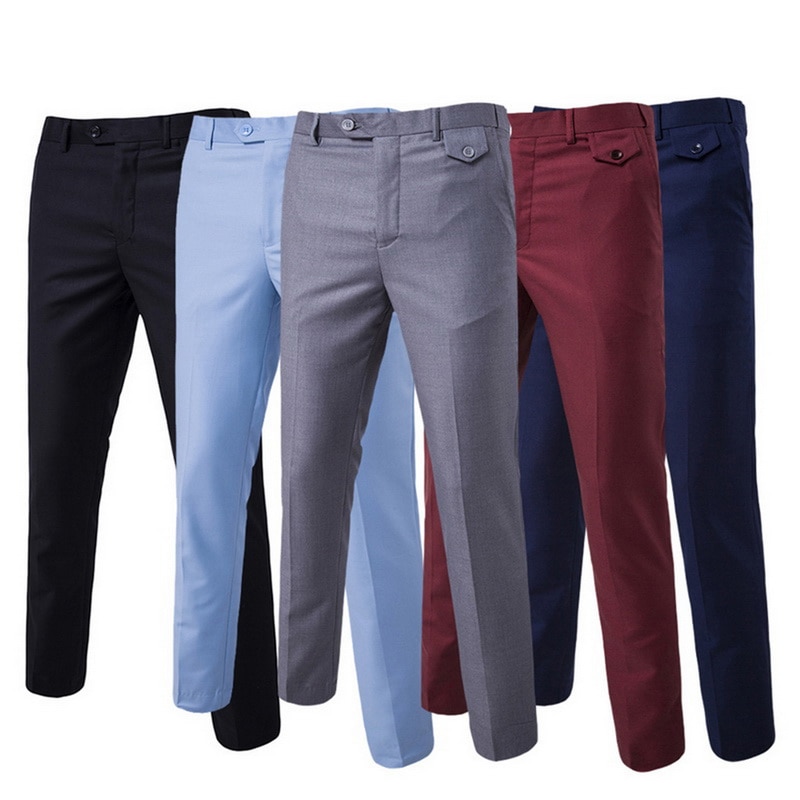 Brand Pants Men Casual Solid Color Trousers Male Cotton Slim Straight Pants 2019 New Men's Business Office Thin Pants Plus Size