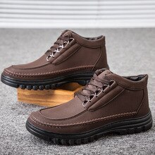 Breathable Men Flat Leather Shoes Fur Plush Lace-up Comfortable Spring Autumn Fashion Breathable Male Walking Shoes *