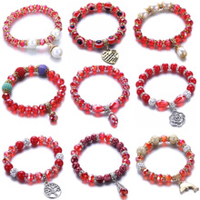 Bright and colorful Red series Beaded bracelet Natural stone crystal beads glass bead beads Jewelry making bangle jewelry