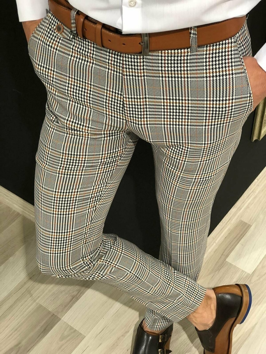 Business Plaid Suit Pants Men Smart Casual Formal Slim Fit Spring Autumn Male Classic Office Ankle Length Pencil Trousers