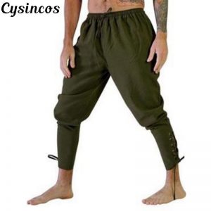CYSINCOS Men Loose Pants Halloween Medieval Renaissance Pirate Horseman Cosplay Costume   Leg Bandage Trouser