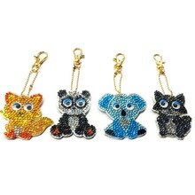 Cartoon Animal Painting Diamond Keychain Keyring Pendent Decor DIY Kids Toy Gift