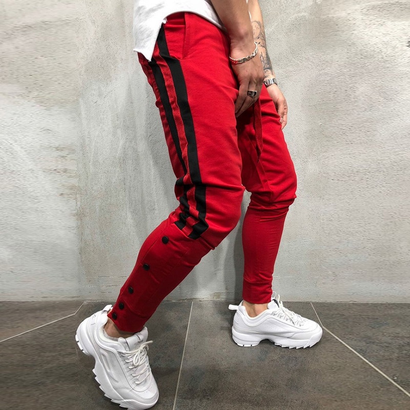 Casual Mens Joggers Pants Gyms Fitness Sportswear Tracksuit Bottoms Skinny Sweatpants Trousers Male Stripe Jogging Sports Pants