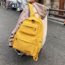 Casual Women Backpack Solid Color Canvas School Bag for Teens Laptop Large Capacity Travel Bags Green Red Yellow Book Bag
