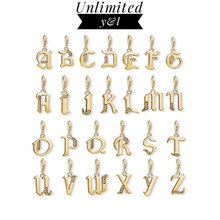 Charms Alphabet Letter A-Z Pendants Gold Color 925 Sterling Silver White CZ Initial Name Jewelry For Bracelets Women Men Gift