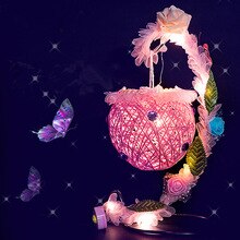 Children Handmade Colorful Night Light Creative DIY Wrought Iron Ratten Woven Ball Shape Night Lamp Educational Toys Kids Gift