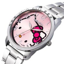 Children Hello Kitty Watch Rhinestone Cartoon Hodinky Luxury  Stainless Steel Buckle Simple Kid Gift ceasuri Clock Reloj Mujer