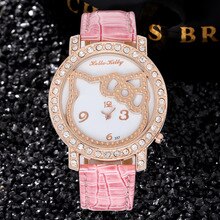 Children Kitty Watch New Design Crystal Cute Quartz Watch ceasuri Lady Fashion Leather Strap hodinky Girl Gift Saats Reloj Mujer