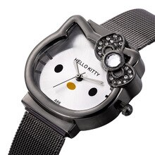 Children Kitty  Watch hodinky KIids Luxury Gold Lady Girl Silver Mesh Steel Band Cute Clock ceasuri Crystal Gift Saat Zegareki