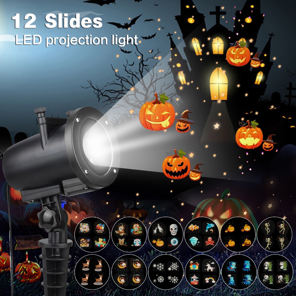 Christmas LED Projector Rotating Stage Light Spotlights With 12 Patterns Waterproof IP65 Christmas Party Decoration Supplies