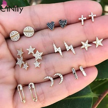 CiNily 9 Pairs White Stone Geometric Bohemian Gold Women Earrings Jewelry Stud Earrings Gift SH022