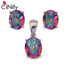 CiNily Mystic Zircon Silver Plated Wholesale Fashion Party for Women Jewelry Pendant Stud Earrings Jewelry Set NT256