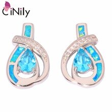 Stylish Wholesale & Retail Women Jewelry Blue Fire Opal & Blue Topaz & Cubic Zirconia 925 Silver Stamp Stud Earrings 22mm OH2205