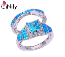 Gift Luxury & Wholesale & Retail For Women Jewelry Blue Fire Opal & Aquamarine & Cubic Zirconia Silver Ring Size 6 7 8 9 OJ8102