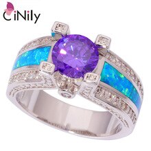 CiNily Created Blue Fire Opal Amethyst Cubic Zirconia Silver Plated Ring Wholesale Retail Women Jewelry Ring Sz 7 8 9 10 OJ8850
