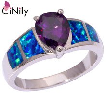 Created Blue Fire Opal Amethyst Silver Plated Ring Wholesale Retail Fashion for Women Jewelry Ring Size 6 7 8 9 9.5 OJ8936
