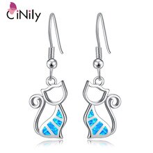 Cat ! Fashion & Noble & Elegant & Wholesale & Retail For Women Jewelry Blue Fire Opal Silver Dangle Earrings 1 1/2" OH3495
