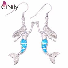 Blue Fire Opal Silver Earrings Wholesale Retail Mermaid For Fashion Women Jewelry Dangle Earrings 2 1/4" OH3709