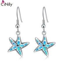 2015 Starfish ! Wholesale & Retail For Women Jewelry Blue Fire Opal Silver Plated Earrings 1 3/8" OH2845