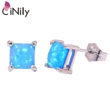 New Arrived ! Wholesale & Retail For Women Jewelry Blue White Fire Opal 925 Sterling Silver Plated Earrings 7mm OH2500 OH2501