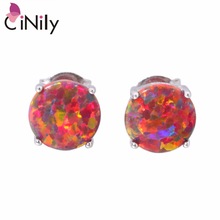 CiNily Created Blue Orange White Fire Opal Authentic .925 Sterling Silver Wholesale for Women Jewelry Stud Earrings 8mm SE001-03