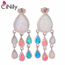 2015 ! Unique & Wholesale & Retail For Women Jewelry Green & Blue & Pink & White Fire Opal Silver Stud Earrings 1 1/4" OH3514
