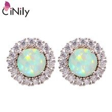 Green Fire Opal Cubic Zirconia Silver Earrings Wholesale Retail Hot Sell Fashion for Women Jewelry Stud Earrings 14mm OH3959