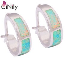 2015 Wholesale & Retail For Women Jewelry Green White Blue Fire Opal Silver Plated Earrings 18mm OH2660 OH2661 OH2662