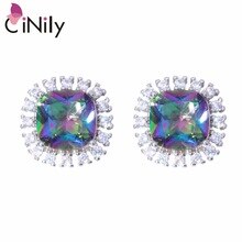 Hot ! Unique & Distinctive & Wholesale & Retail For Women Jewelry Mystic Topaz & Cubic Zirconia Silver Stud Earrings 13mm OH3450