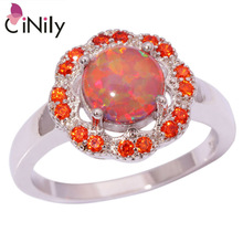 Orange Fire Opal Orange Garnet Silver Rings Wholesale Retail Distinctive Fashion Wedding for Women Jewelry Ring Size 7 8 OJ8604