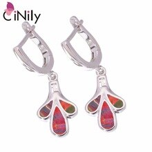 CiNily Created Orange Fire Opal Silver Plated Wholesale Hot Sell Fashion Jewelry for Women Wedding Drop Earrings 1 1/4" OH4373
