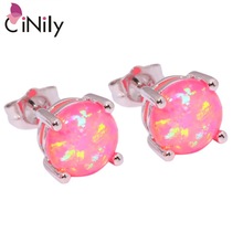 2014  Hot Sell ! Noble ! Wholesale & Retail For Women Jewelry Pink Fire Opal 925 Sterling Silver Plated Earrings  8mm OH1430