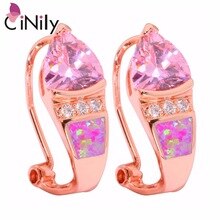 CiNily Created Pink Fire Opal Pink Zircon Cubic Zirconia Rose Gold Color Wholesale for Women Jewelry Clip Earrings 3/4" OH4287