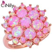 CiNily Created Pink Fire Opal Silver Rose Gold Plated Ring Wholesale Retail Elegant for Women Jewelry Ring Size 7 8 9 OJ8976