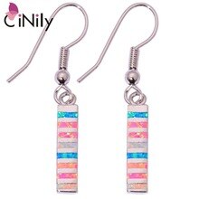 CiNily Created Pink White Blue Fire Opal Silver Plated Earrings Wholesale Fashion for Women Jewelry Dangle Earrings 1.5" OH3973