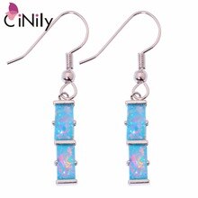 CiNily Created Rainbow Blue Fire Opal Silver Plated Wholesale Hot Sell for Women Jewelry Party Dangle Earrings 1 5/8" OH4256-57