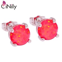 Hot Sell ! Beautiful Cute Simple Round  Wholesale Jewelry Red Fire Opal 925 Silver Stamp Earrings 8mm OH1885