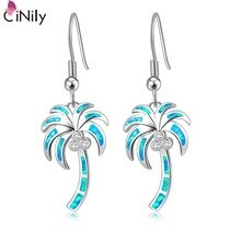 2015 Wholesale & Retail For Women Jewelry Blue Fire Opal & Cubic Zirconia Silver Plated Earrings 1 3/8" OH2812