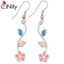 2015 New ! Elegant & Fashion & Wholesale & Retail For Women Jewelry White Blue Pink Fire Opal Silver Dangle Earrings 2" OH3416