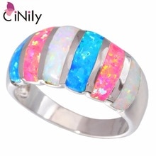 Hot Sell !  Elegant & Beautful & Wholesale & Retail For Women Jewelry White Pink Blue Fire Opal Silver Ring Size 7 8 9 10 OJ7883