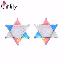 Hot ! Elegant & Refinement & Wholesale & Retail For Women Jewelry White & Blue & Pink Fire Opal Silver Stud Earrings 16mm OH3384