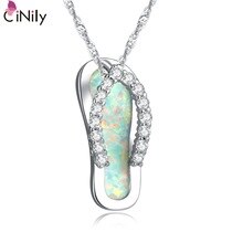 CiNily Created White Fire Opal Cubic Zirconia Silver Plated Pendant Wholesale Flip Flops for Women Jewelry Pendant 3/4" OD6164
