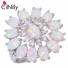 CiNily Created White Fire Opal Cubic Zirconia Silver Plated Ring Wholesale Hot for Women Jewelry Ring Size 7 8 9 10 11 OJ8168