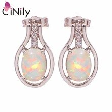Hot Sell ! Elegant & Wholesale & Retail For Women Jewelry White Fire Opal & Cubic Zirconia Silver Stud Earrings 16mm OH3551
