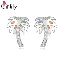 Summer Style ! Fashion & Wholesale & Retail For Women Jewelry White Fire Opal & Cubic Zirconia Silver Stud Earrings 20mm OH3322