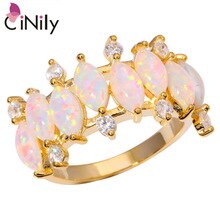 CiNily Created White Fire Opal Cubic Zirconia Silver Yellow Gold Plated Ring Wholesale Retail Women Jewelry Ring Sz 7 8 9 OJ8887